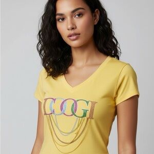 Coogi 3D Australia Women’s Tee Shirt Top Gold Chains Ruched Sides NWT VTG Sexy